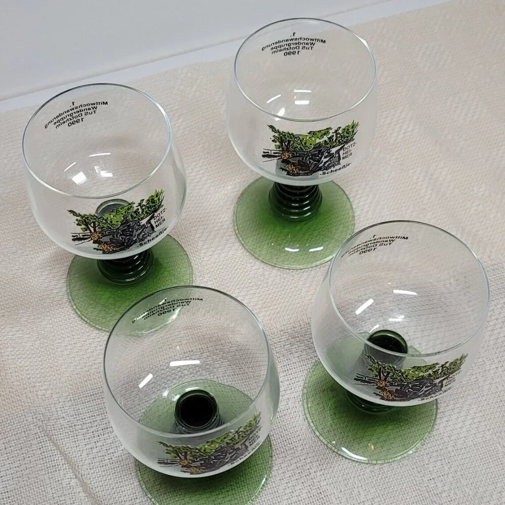 Vintage Volksmarch‎ Wine Glass DotzHeimer Scheessje, Green Stem Wine Glass 1990